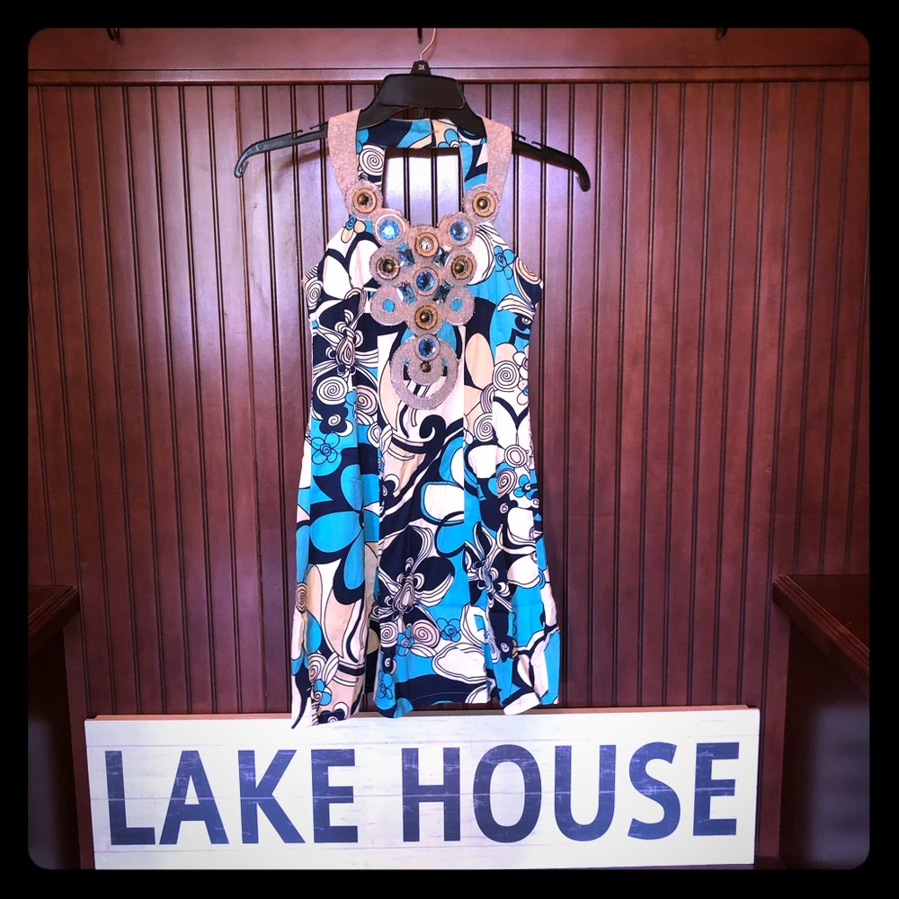 Funky patterned embellished dress sz S